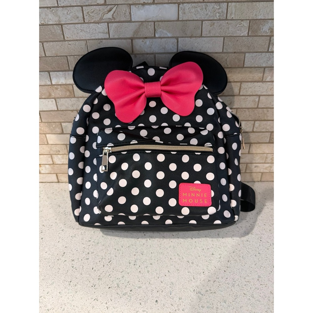 Disney Minnie Mouse Polka Dot Backpack Pink Bow Ears School Travel Bag